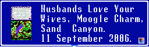 Poster for the September 11th, 2006 show. Sand Canyon, Flowers From The Man Who Shot Your Cousin, Husbands Love Your Wives and Moogle Charm